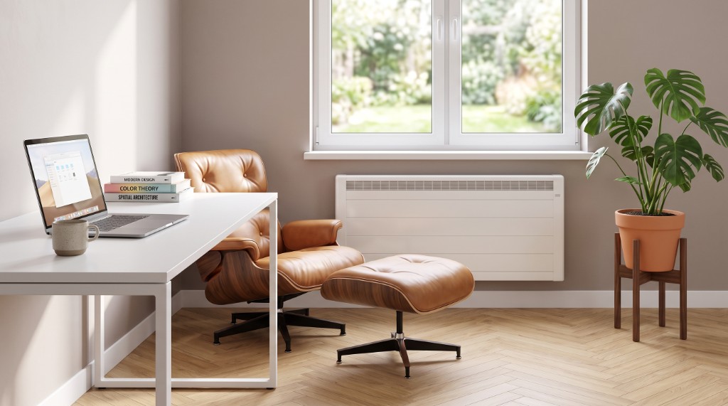 Bureau moderne équipé d'un radiateur à inertie